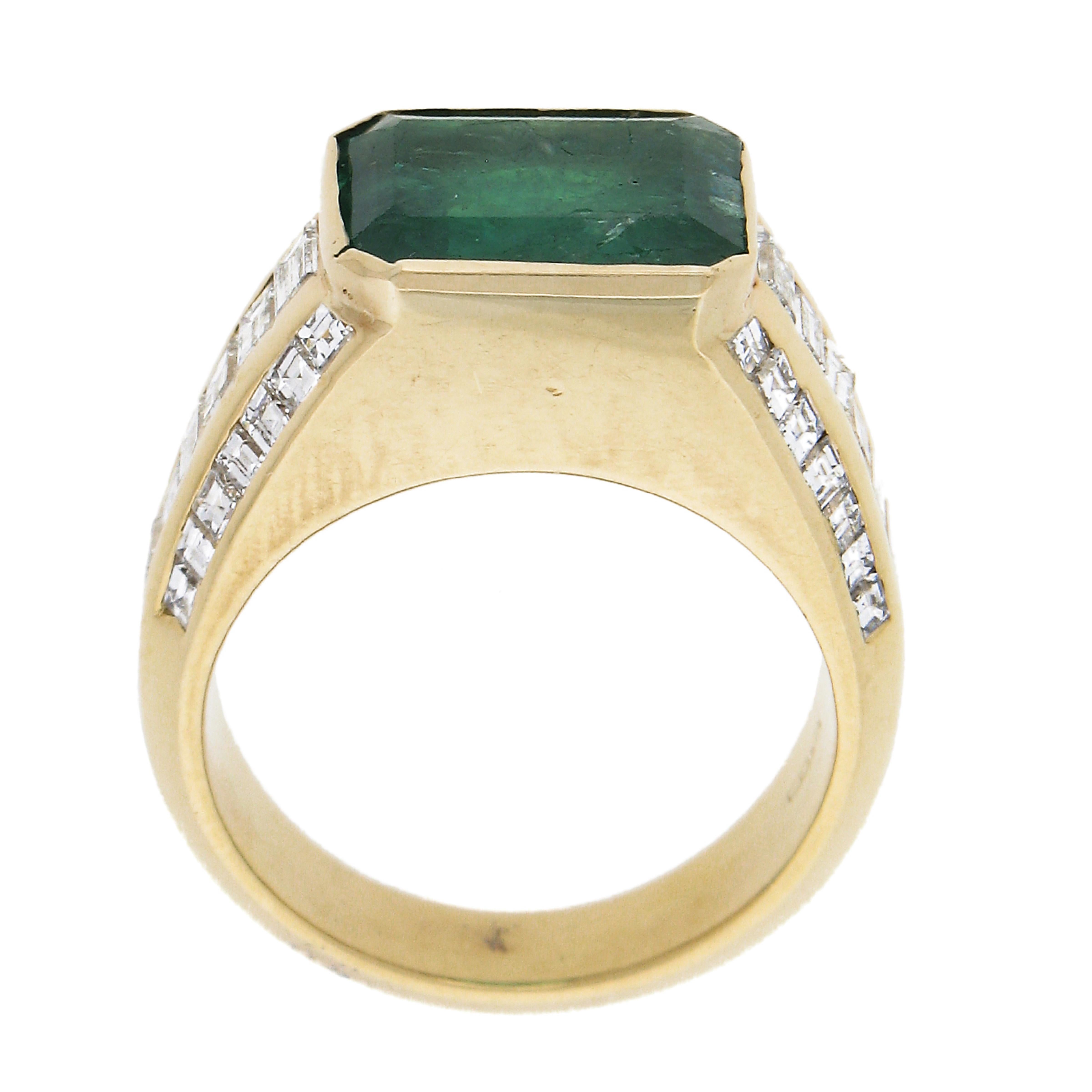 18k Yellow Gold Gia 4.65ctw Bezel Set Emerald & Diamond Statement Cocktail Ring For Sale 2