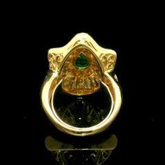 18k Yellow Gold GIA 5.05ctw Pear Cut Emerald & Diamond Wavy Ballerina Ring