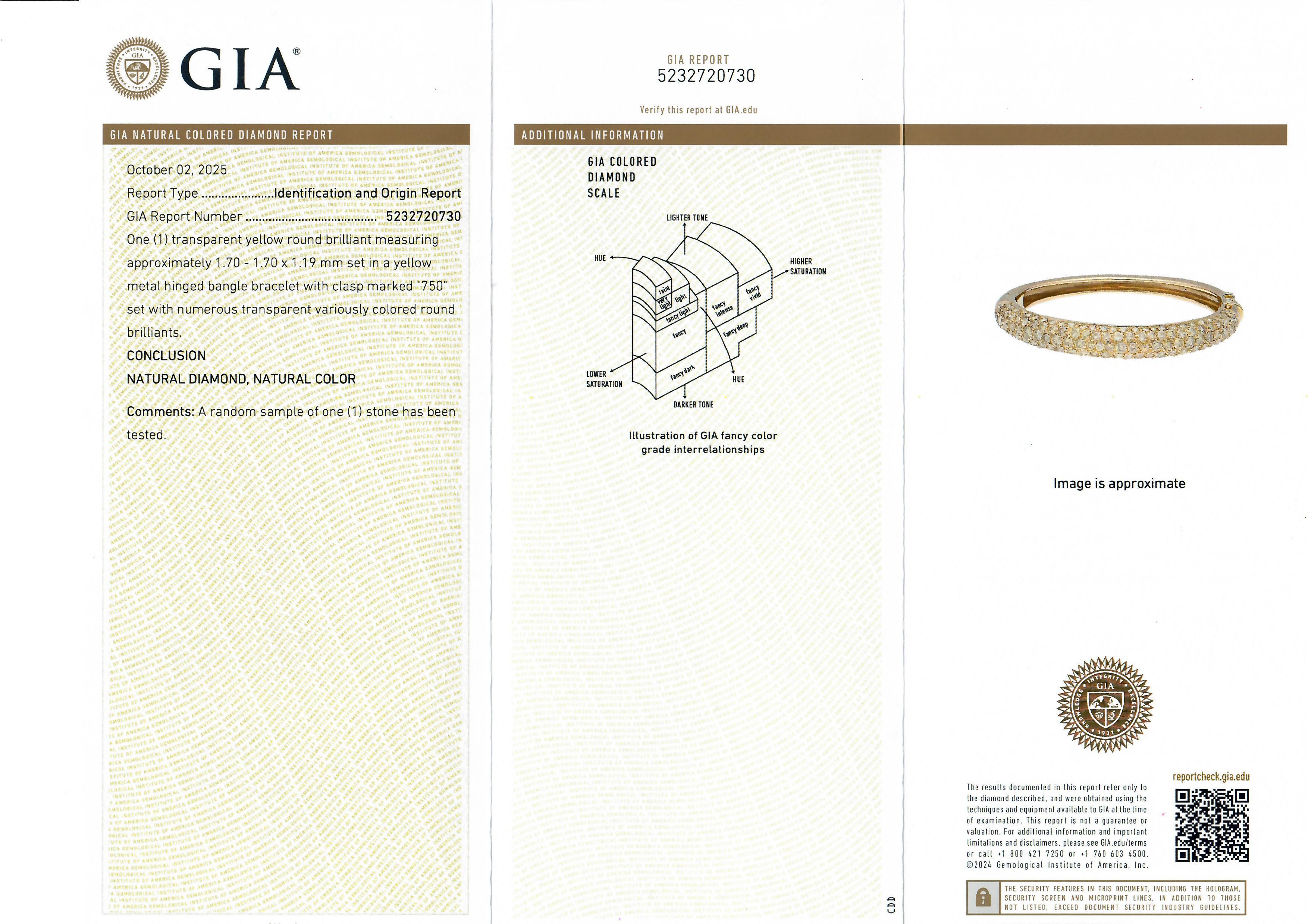 18k Yellow Gold GIA 7.20ctw Round Pave Fancy Yellow Diamond Hinged Open Bangle in vendita 2