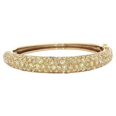 18k Yellow Gold GIA 7.20ctw Round Pave Fancy Yellow Diamond Hinged Open Bangle