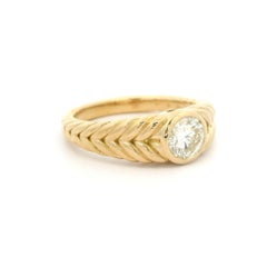 18k Yellow Gold GIA .75ct Round Bezel Set Diamond Solitaire Cable Braided Ring