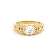 18k Yellow Gold GIA .75ct Round Bezel Set Diamond Solitaire Cable Braided Ring