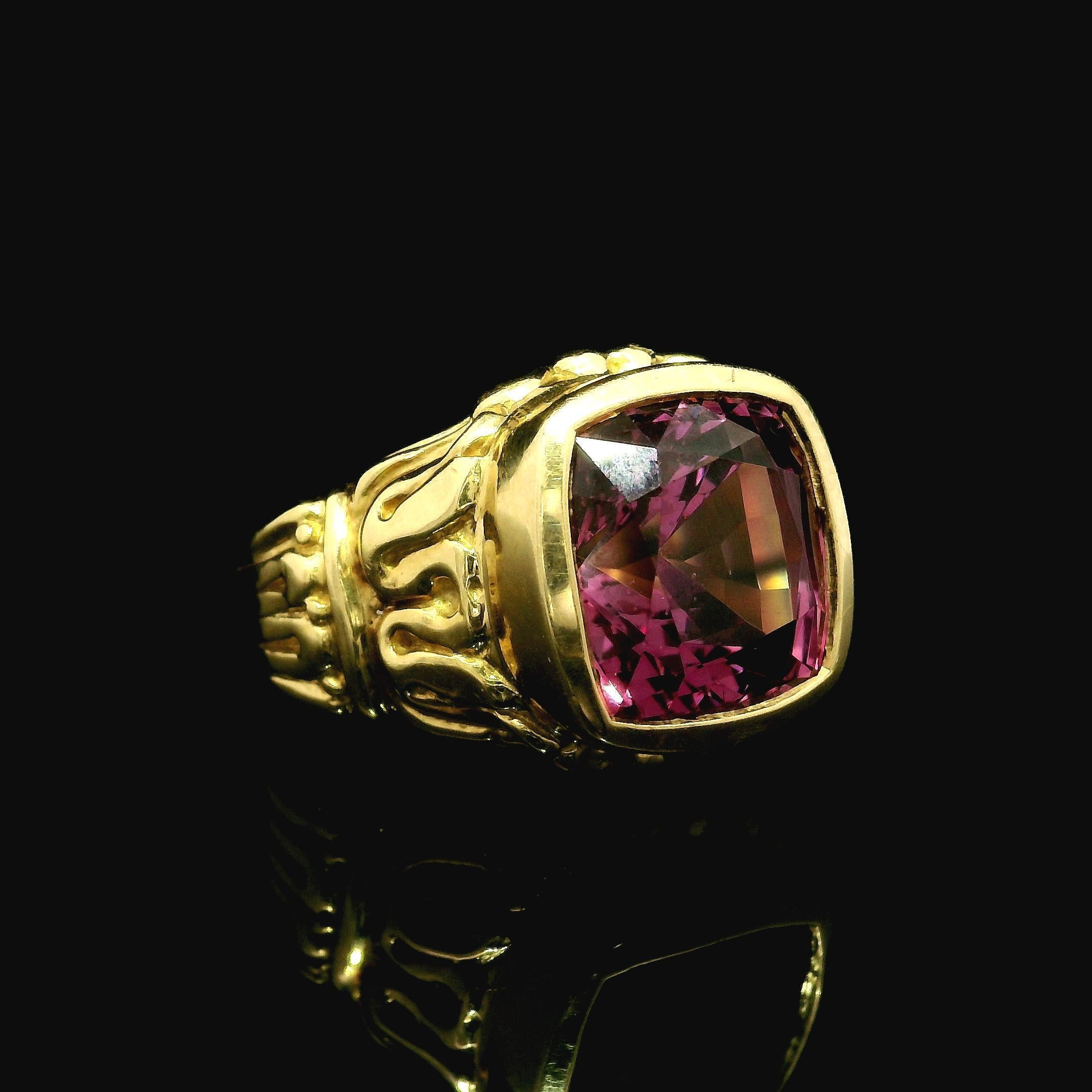 18k Yellow Gold GIA 7.6ct No Heat Burma Pink Spinel Bezel Solitaire Ring For Sale 5