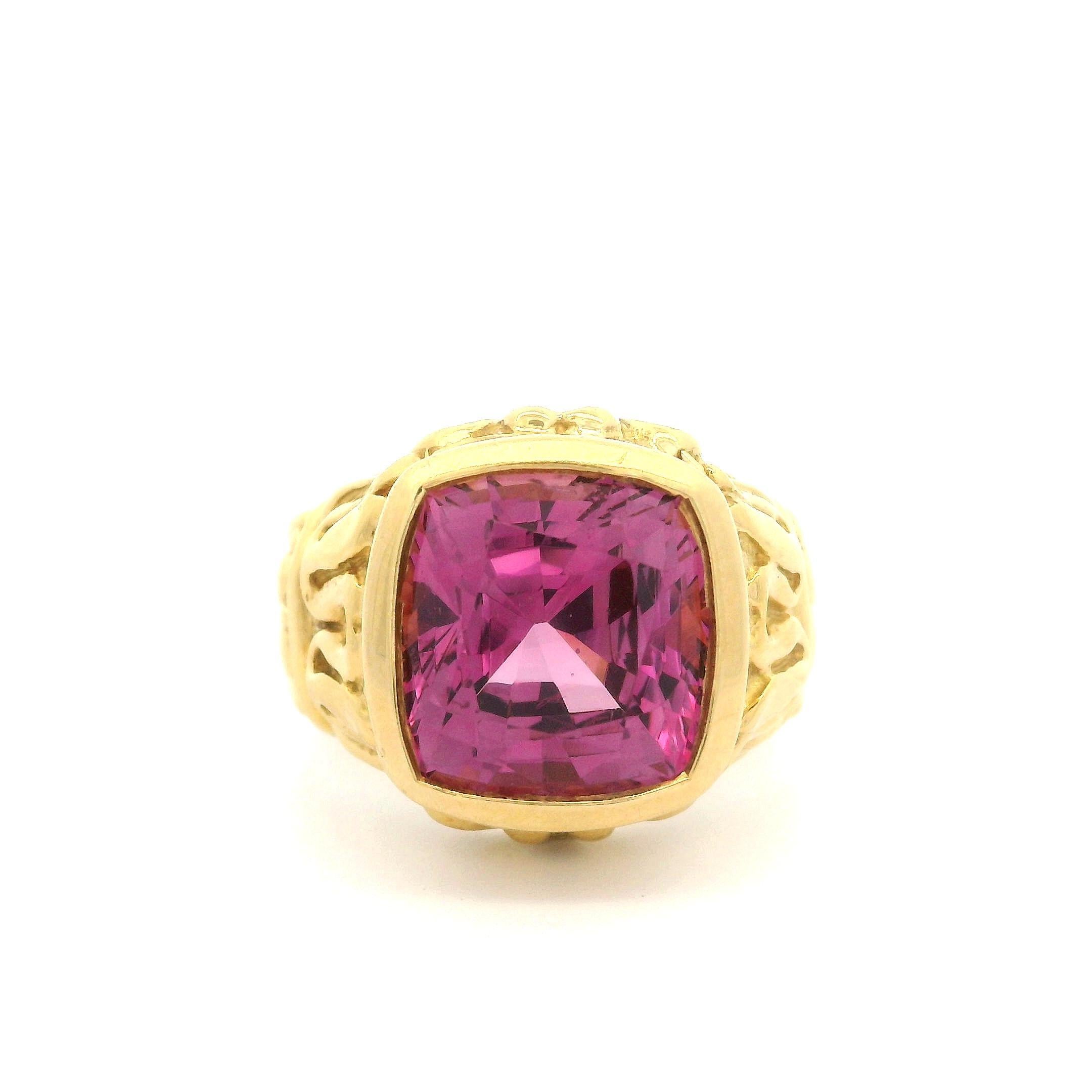 18k Yellow Gold GIA 7.6ct No Heat Burma Pink Spinel Bezel Solitaire Ring For Sale 9
