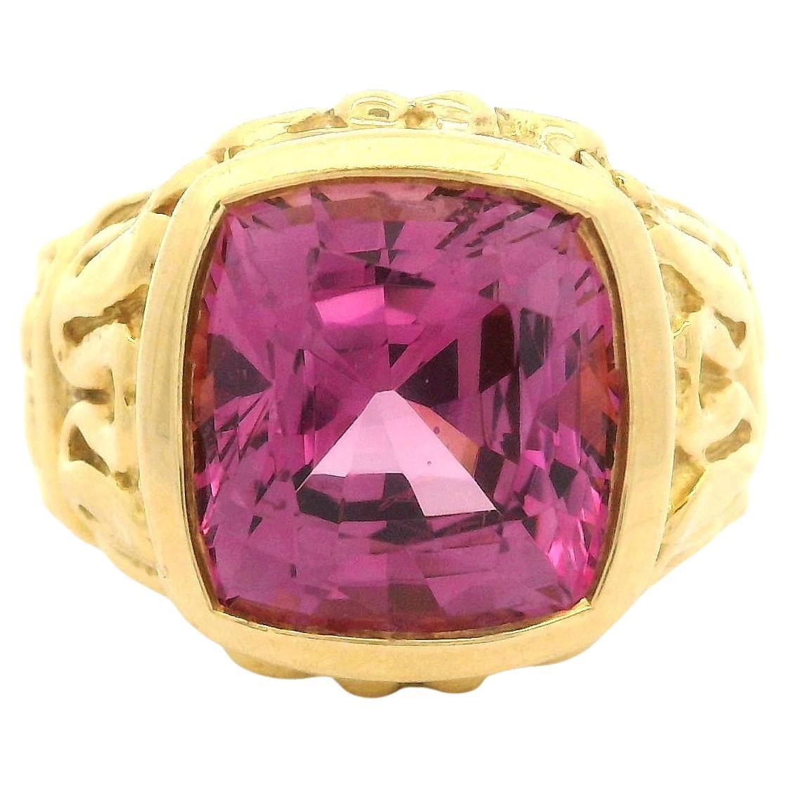 18k Yellow Gold GIA 7.6ct No Heat Burma Pink Spinel Bezel Solitaire Ring