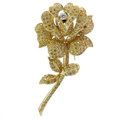 18k Yellow Gold GIA 8.50ctw Fancy Yellow Diamond Large Rose Flower Pin Brooch
