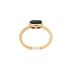 18k Yellow Gold GIA .90ct Cushion Sapphire Bezel Solitaire East West Ring