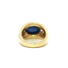 18k Yellow Gold GIA 9.8ctw Oval Cabochon Sapphire w/ Baguette Diamond Sides Ring