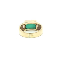 18k Yellow Gold GIA Bezel Emerald Cut Green Tourmaline Diamond East West Ring