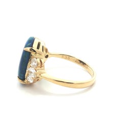 18k Yellow Gold GIA Black Opal Blue Green Play of Colors Pear Diamond Sides Ring