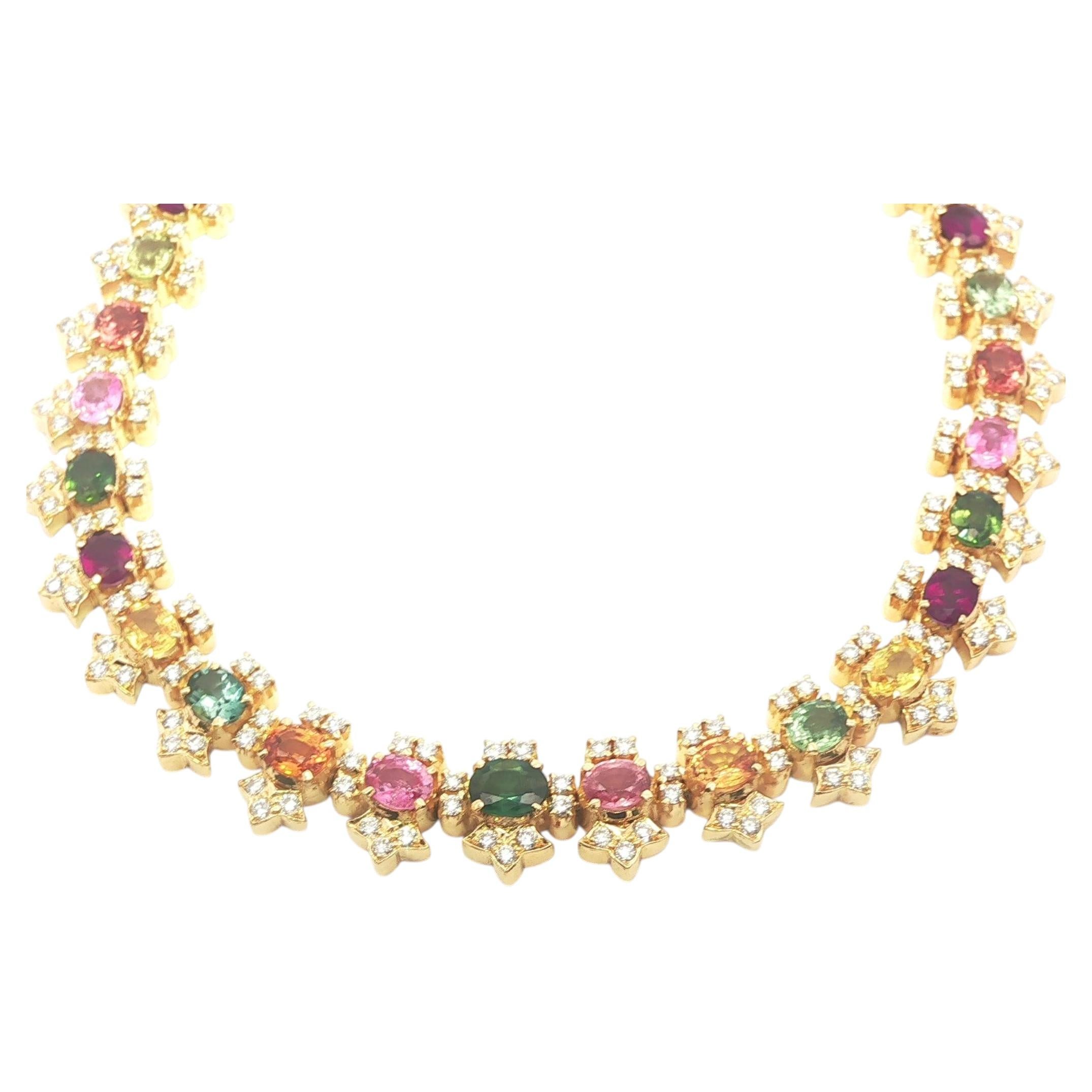 Collar Ajustable de Oro Amarillo de 18k GIA Brillante con Piedras Preciosas Multicolor y Diamantes