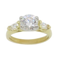 18k Yellow Gold GIA Certified 1.35CTW Diamond Ring with Pear Accent Diamonds