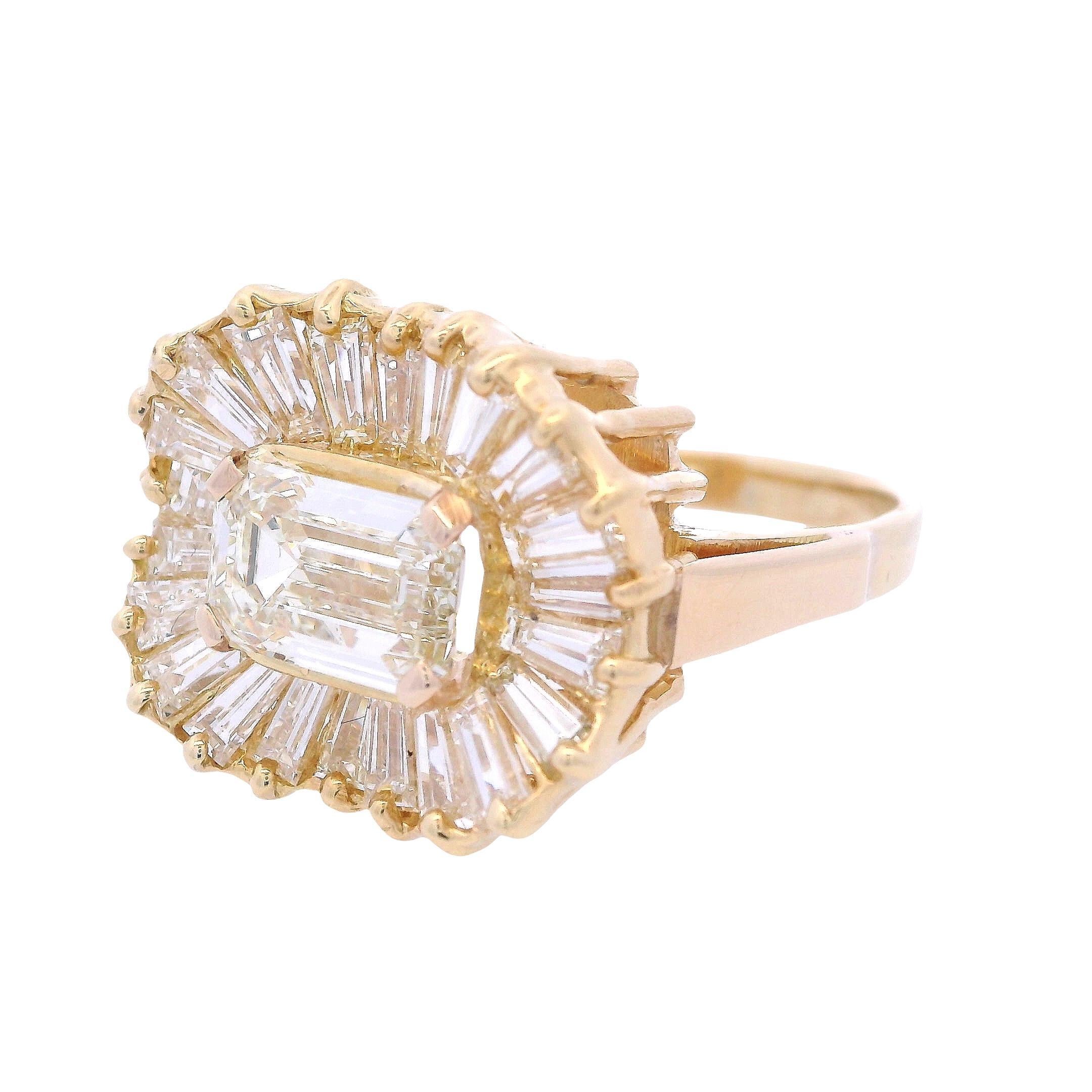 Emerald Cut 18K Yellow Gold GIA Certified 1.70 Ct. Diamond Ring For Sale