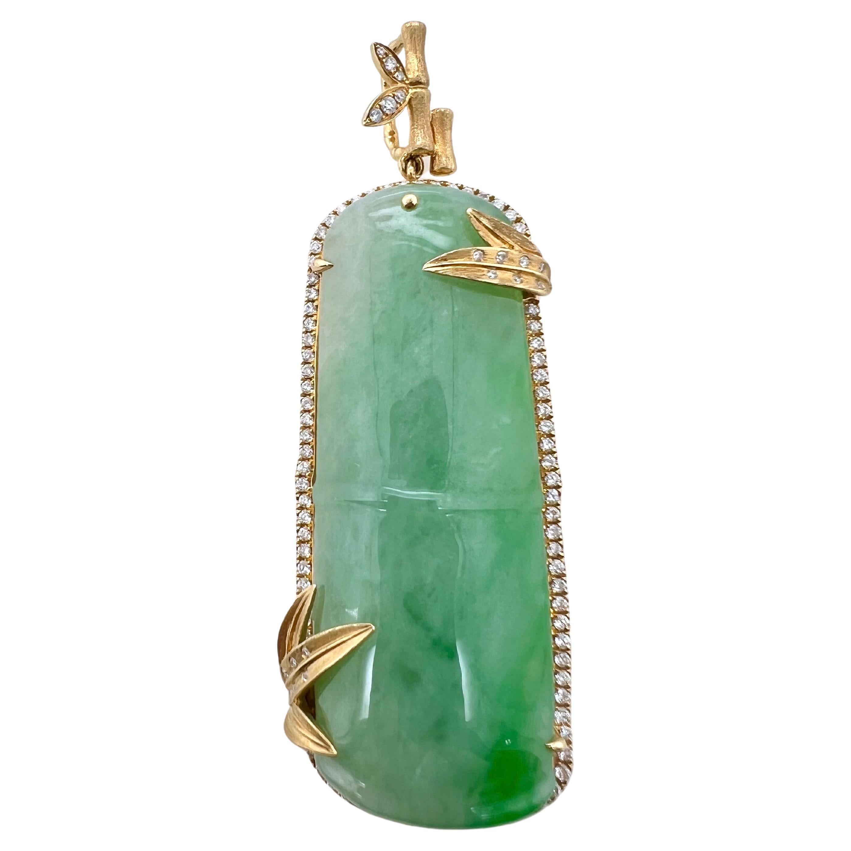 18k Yellow Gold GIA Certified Jadeite Pendant with Diamonds For Sale
