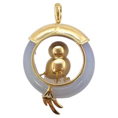 18k Yellow Gold GIA-Certified Lavender Jadeite with Diamonds OWL