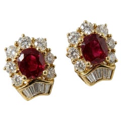 18K Yellow Gold GIA Certified Natural Ruby & Diamond Earrings, 3.20 Carats