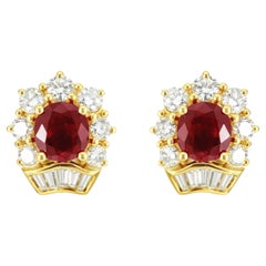18K Yellow Gold GIA Certified Natural Ruby & Diamond Earrings, 3.20 Carats