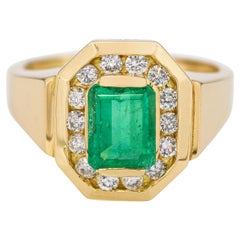 18K Yellow Gold GIA Colombian F2 Emerald & 0.28tcw Diamond Ring