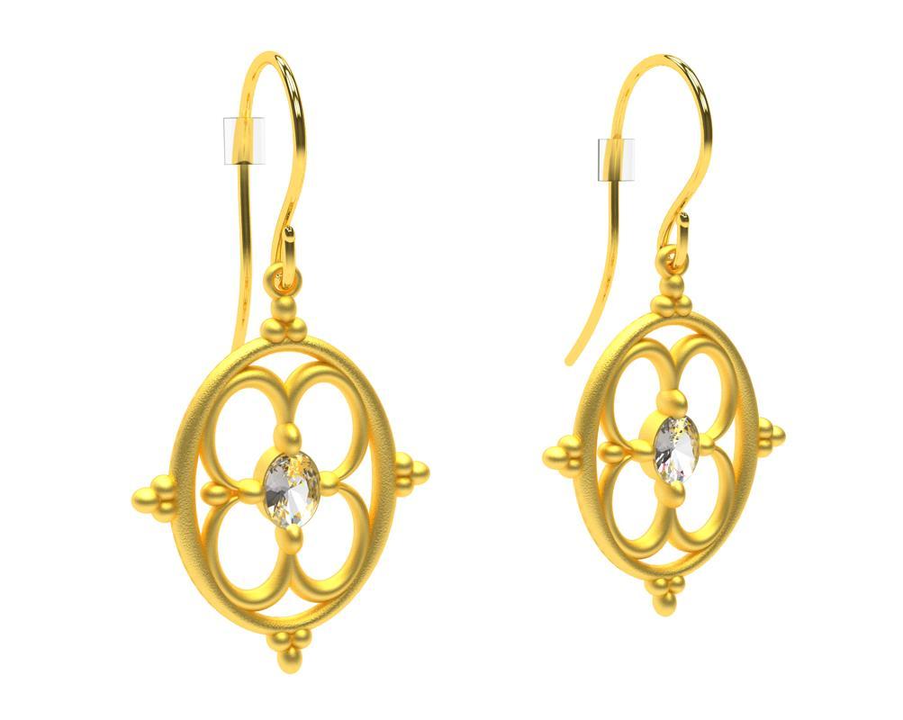 Arabische Ohrringe aus 18 Karat Gelbgold mit GIA-Diamant (Zeitgenössisch) im Angebot