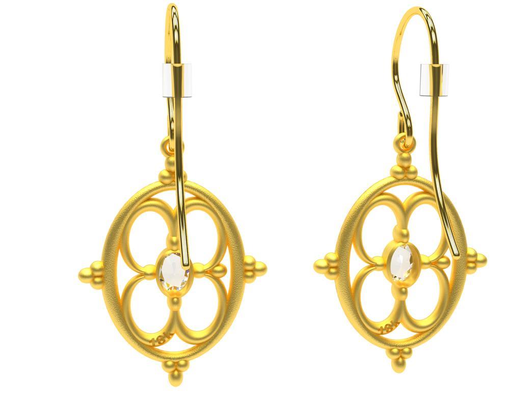 Taille ovale Boucles d'oreilles Arabesque en or jaune 18 carats avec diamants GIA en vente