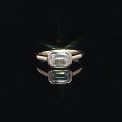 18k Yellow Gold GIA Elongated Emerald 1.07ct Diamond Bezel Solitaire Ring