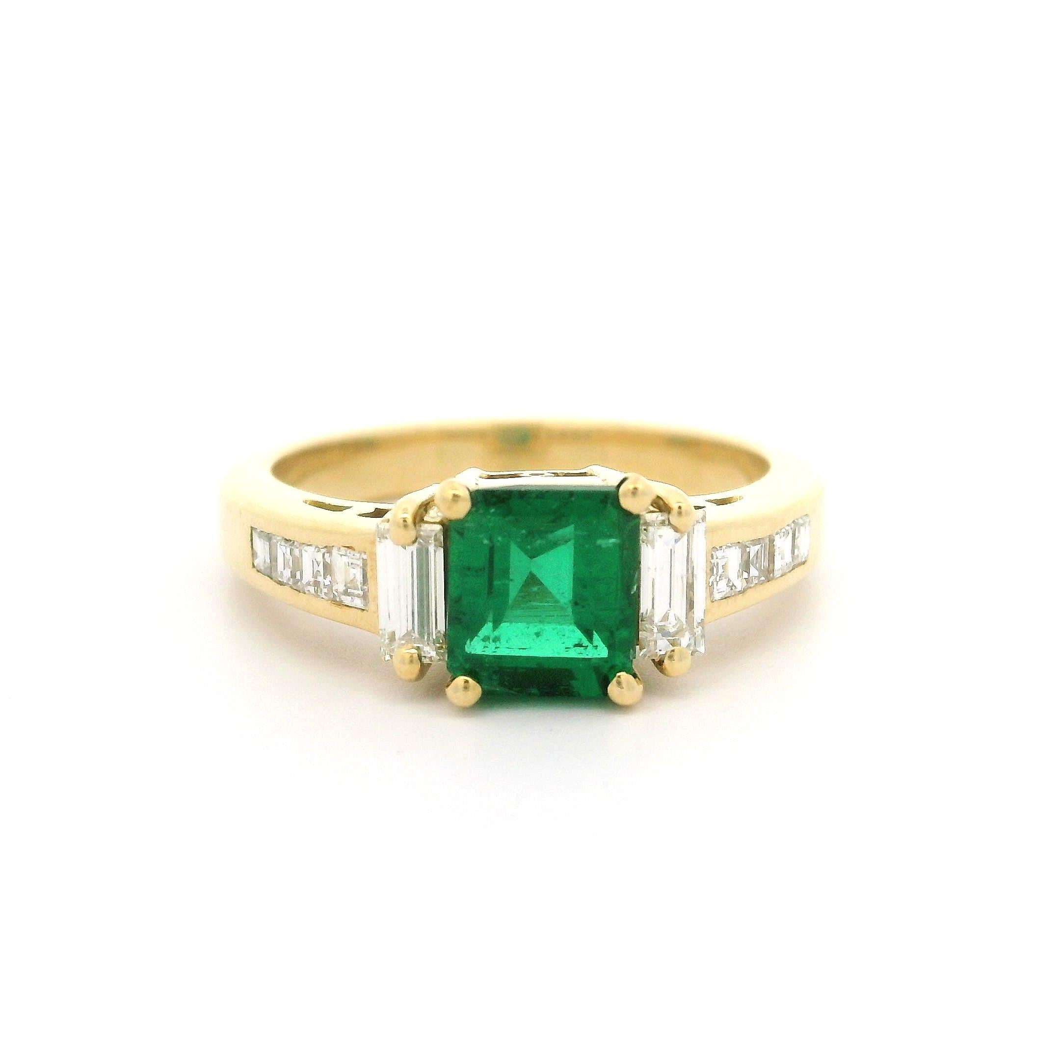 18k Yellow Gold GIA Graded 1.30ctw High Quality Emerald & Diamond Elegant Ring 5