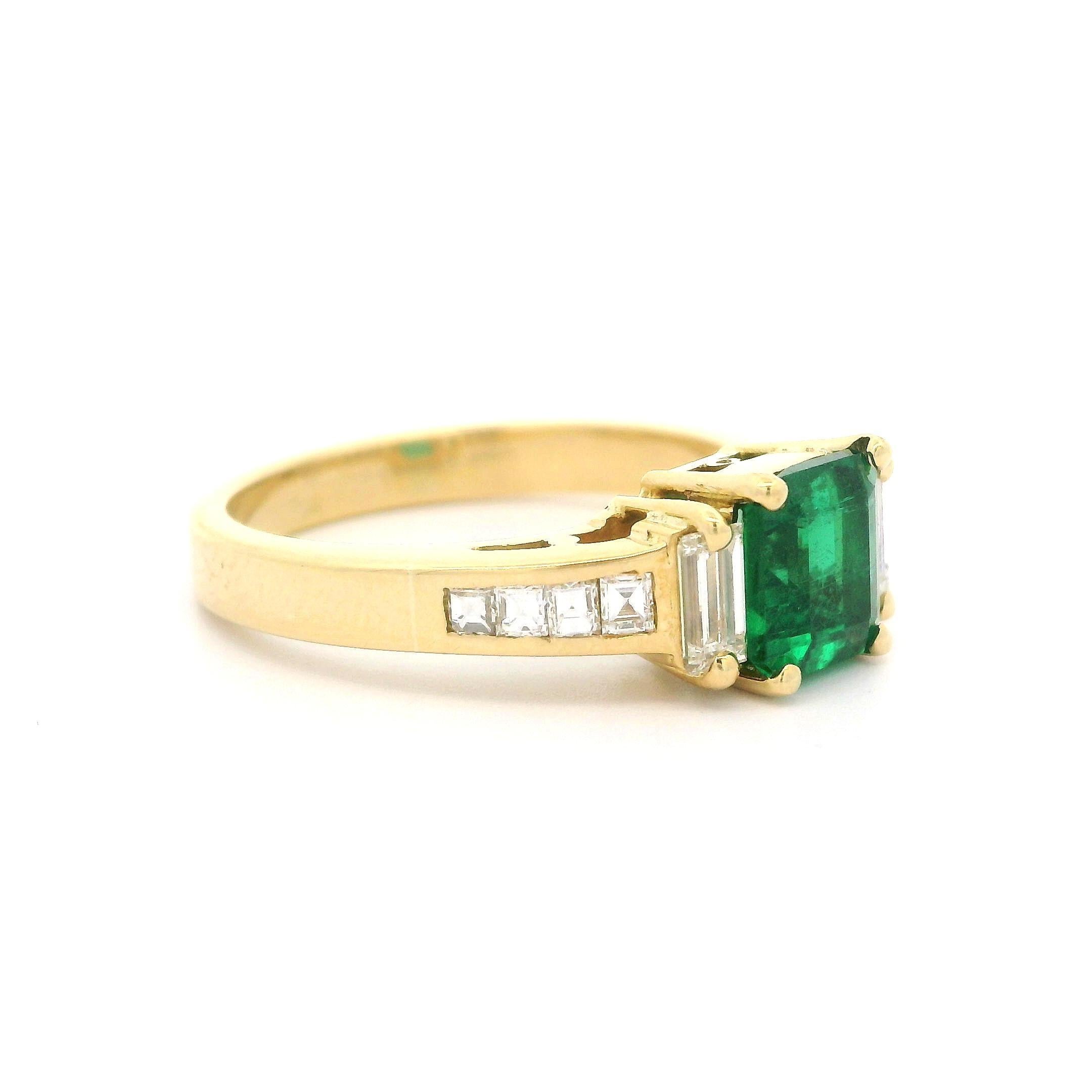 18k Yellow Gold GIA Graded 1.30ctw High Quality Emerald & Diamond Elegant Ring 6