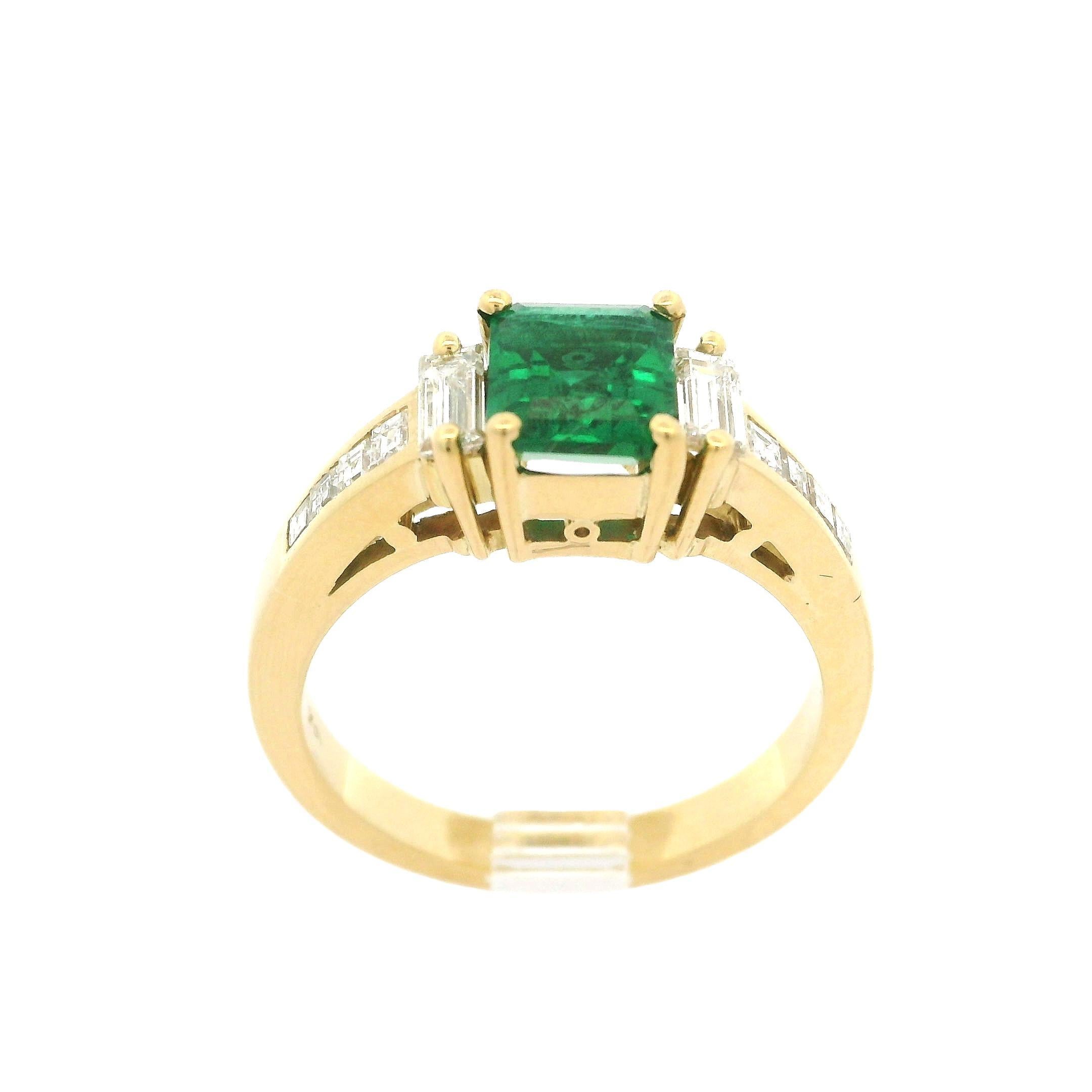18k Yellow Gold GIA Graded 1.30ctw High Quality Emerald & Diamond Elegant Ring 7