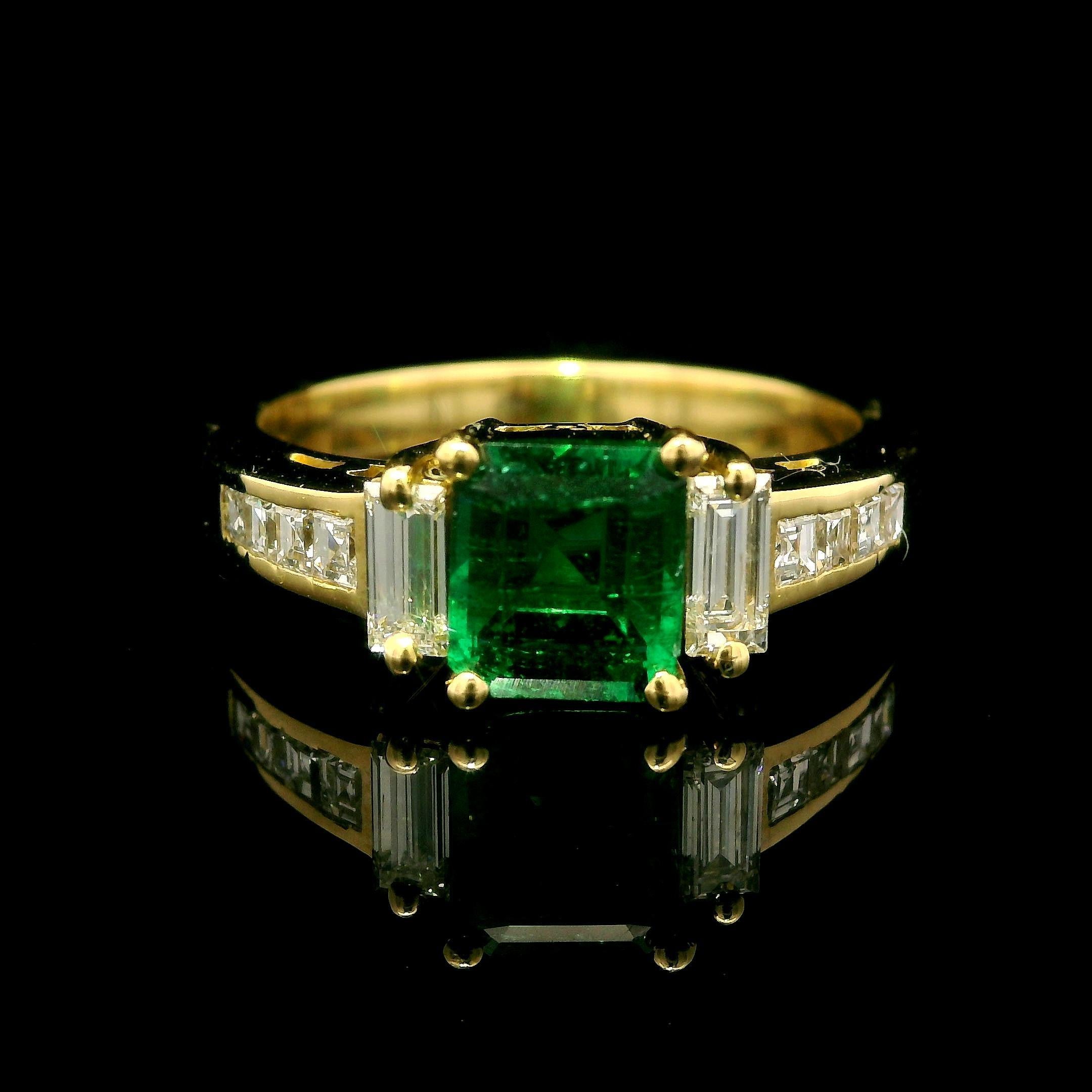 18k Yellow Gold GIA Graded 1.30ctw High Quality Emerald & Diamond Elegant Ring 8