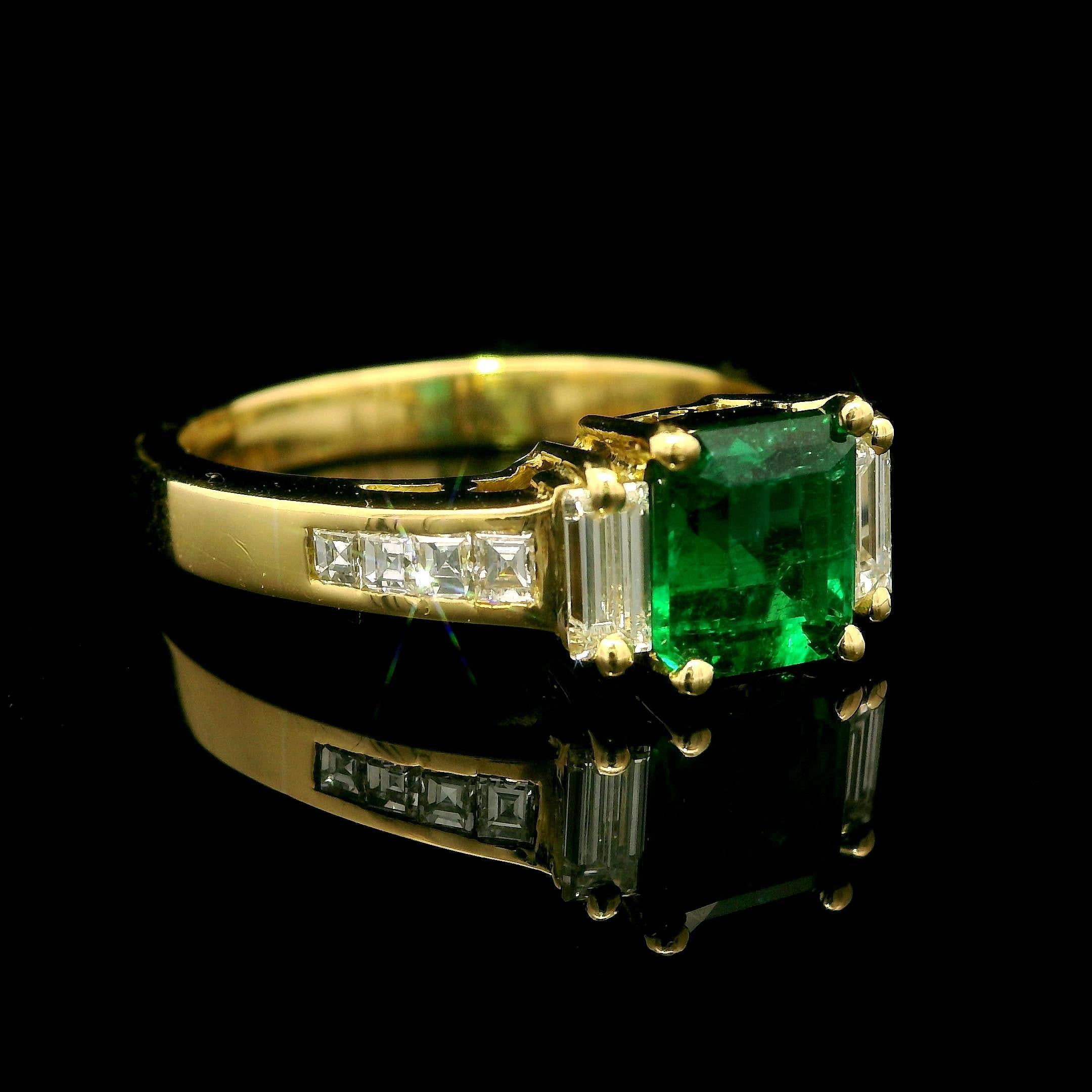 18k Yellow Gold GIA Graded 1.30ctw High Quality Emerald & Diamond Elegant Ring 1