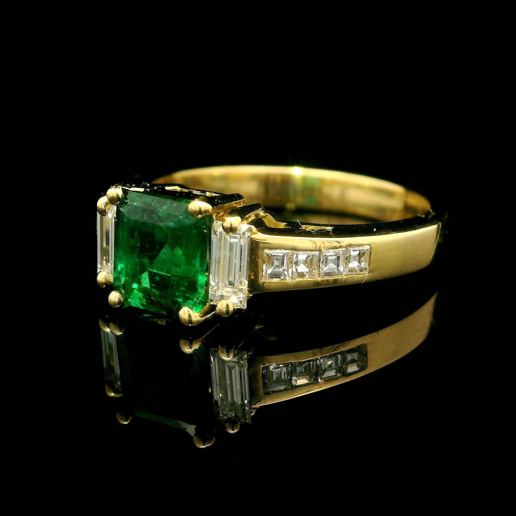 18k Yellow Gold GIA Graded 1.30ctw High Quality Emerald & Diamond Elegant Ring 2