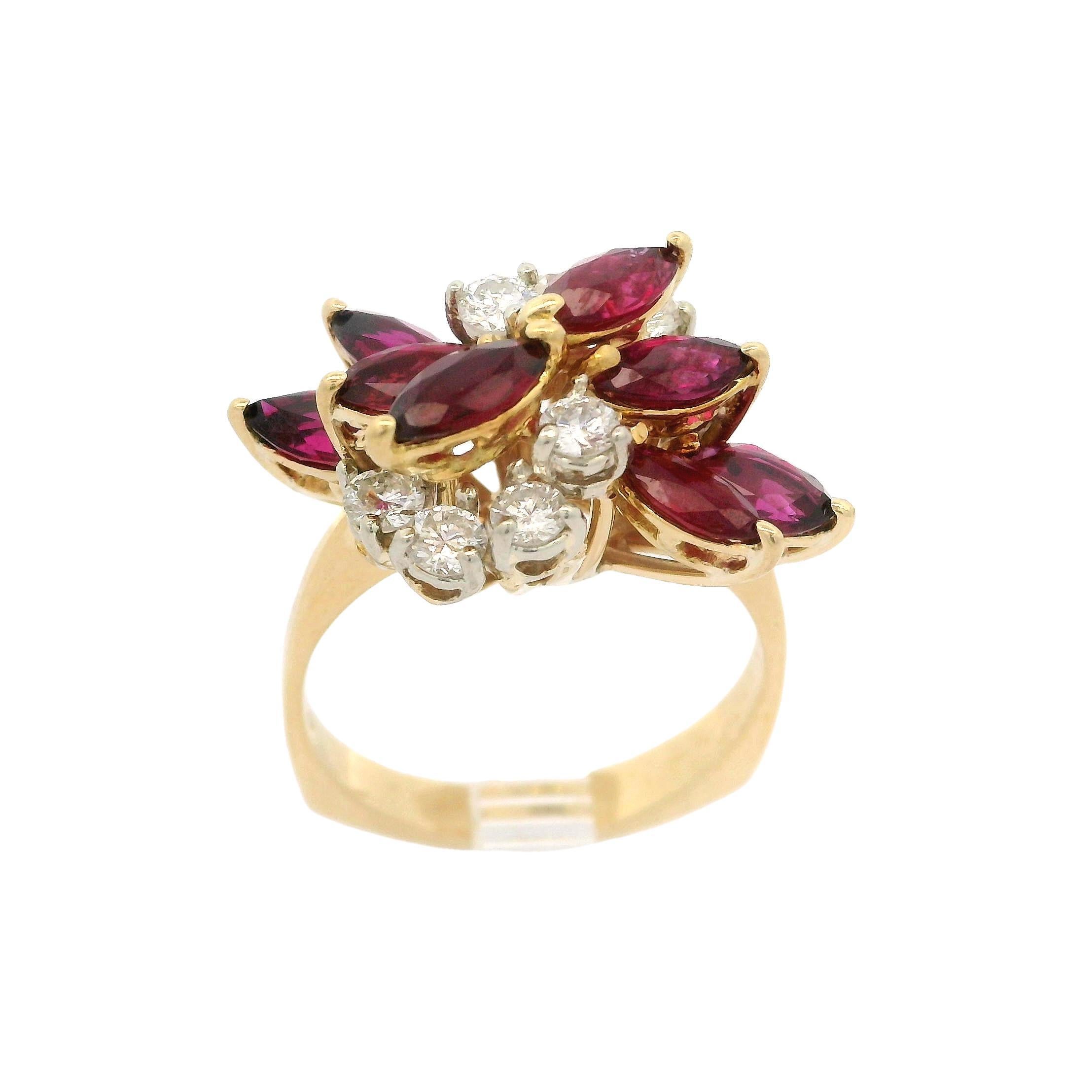 Bague en or jaune 18k GIA de haute qualité 2.86ctw No Heat Ruby & Diamond Spray Ring en vente 5