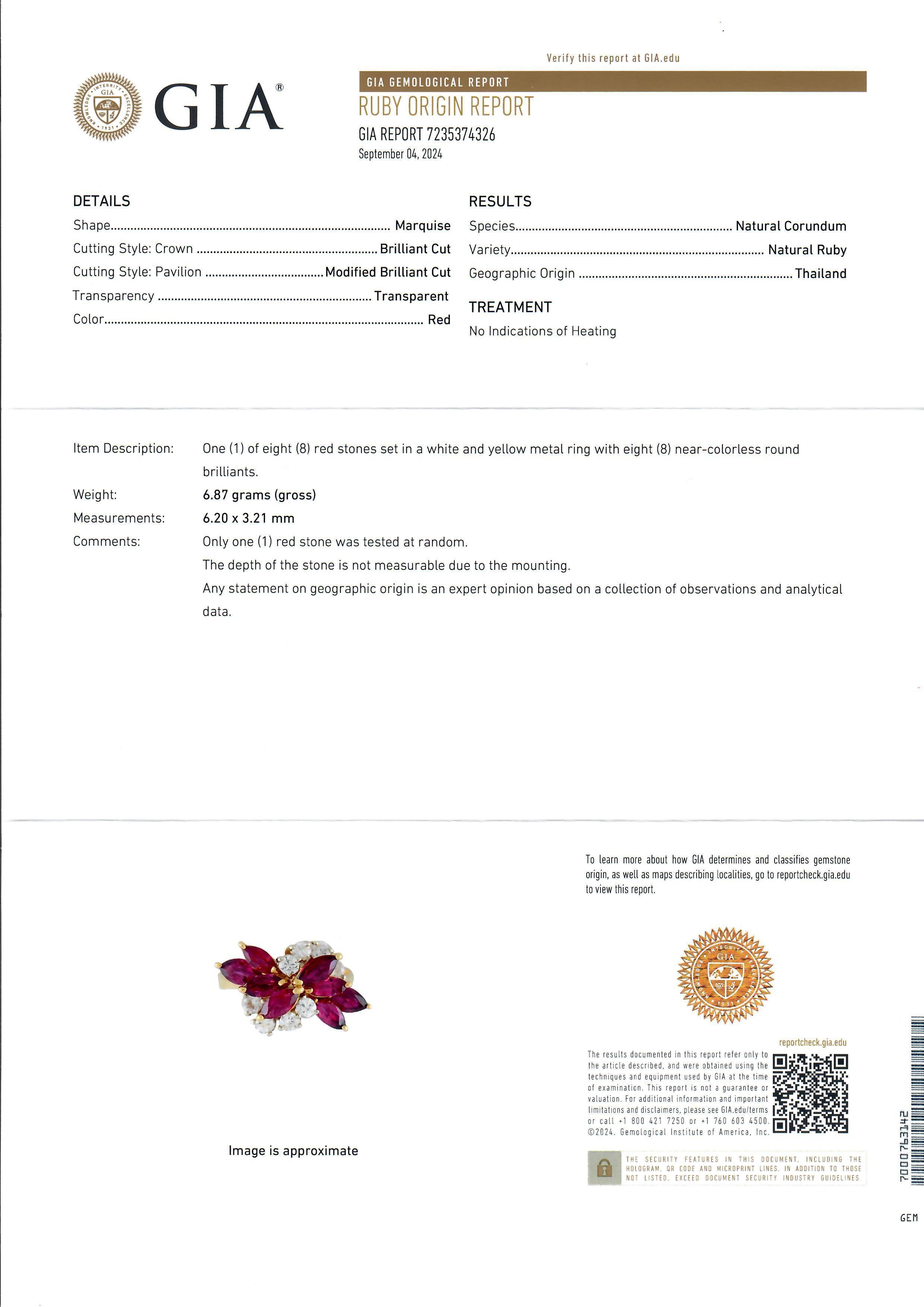 Bague en or jaune 18k GIA de haute qualité 2.86ctw No Heat Ruby & Diamond Spray Ring en vente 1