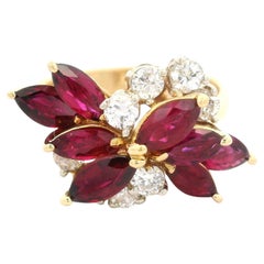 18k Yellow Gold GIA High Quality 2.86ctw No Heat Ruby & Diamond Spray Ring