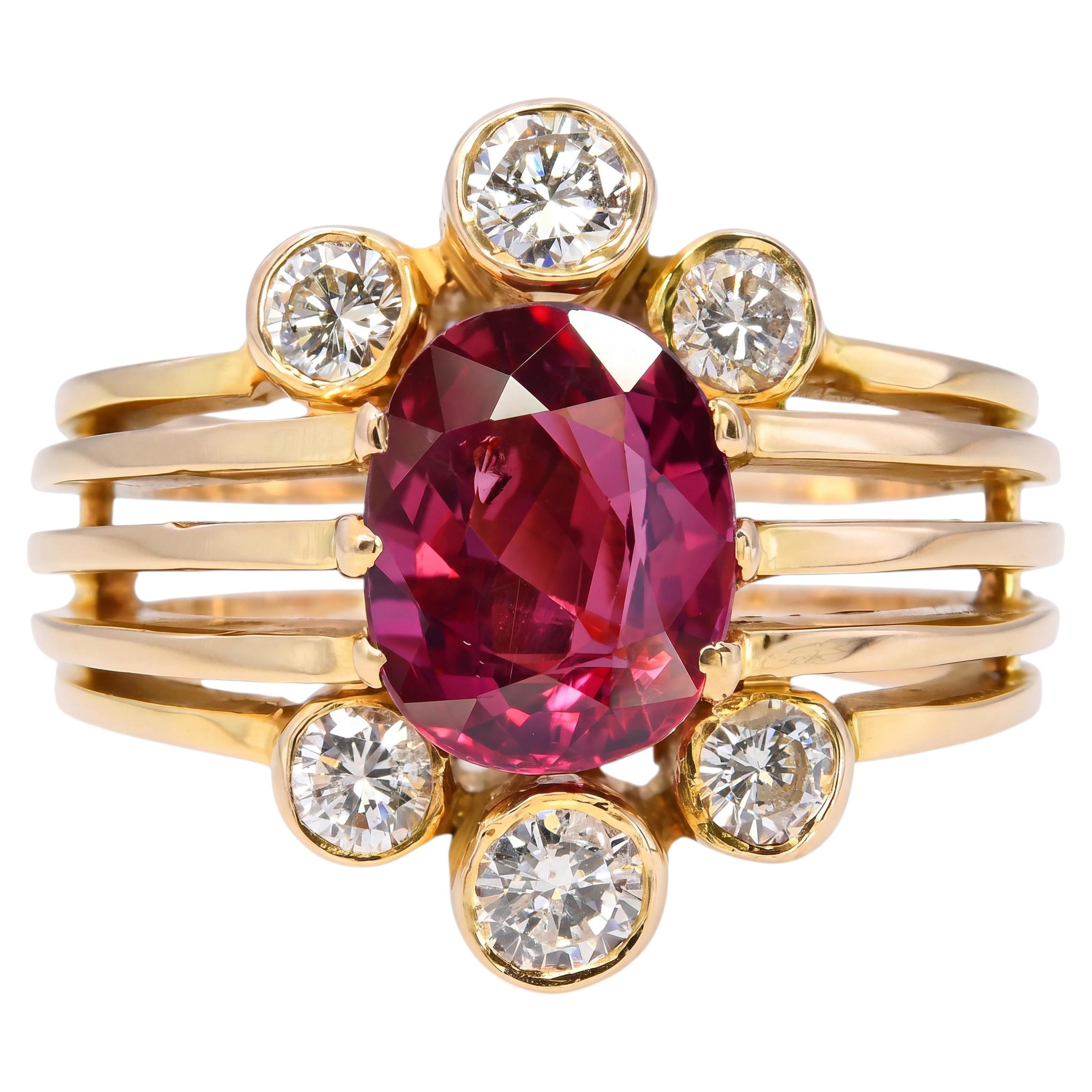18k Yellow Gold GIA No Heat 2.16ct Ruby and Diamond Ring