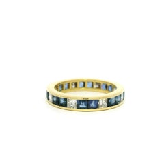 18k Yellow Gold GIA No Heat Sapphire & Diamond Stack 3.3mm Eternity Band Ring
