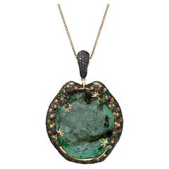 18K Yellow Gold Gila Pendant with Emeralds, Tsavorites, Sapphires and Diamonds