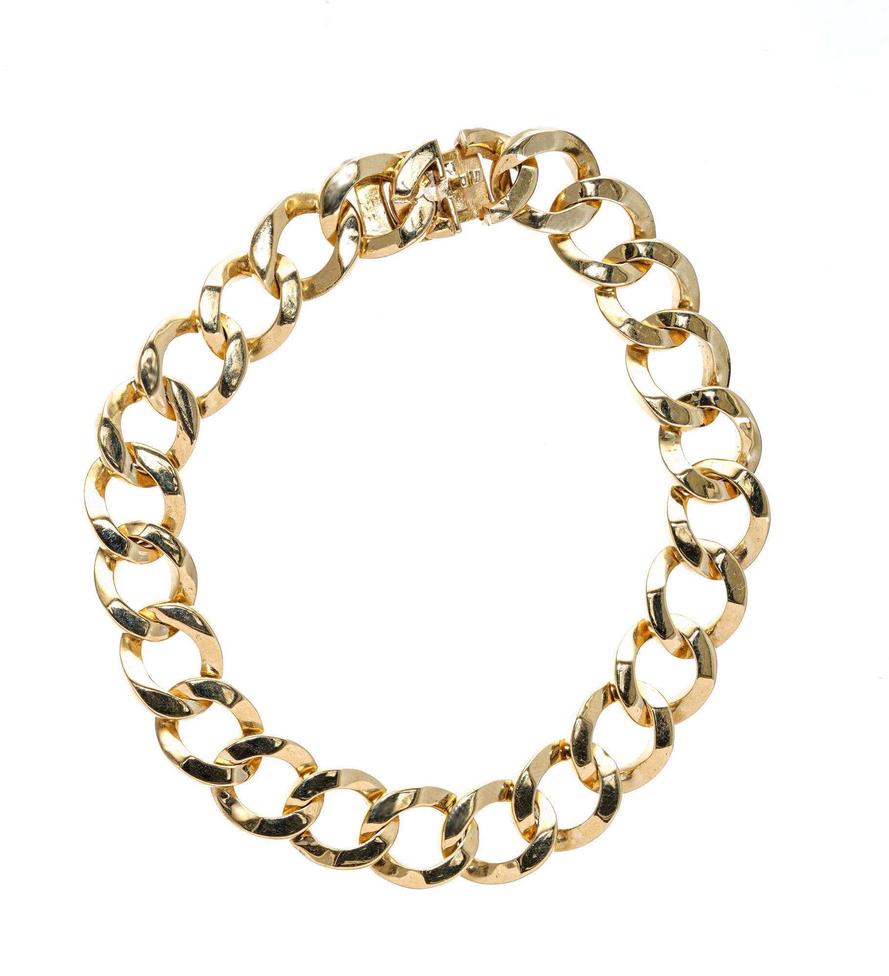 18k Yellow Gold Gold Curb Link Bracelet In Good Condition For Sale In Stamford, CT