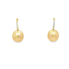18K Yellow Gold Golden South Sea Pearl Drop Earrings - 12mm Cultured Pearls