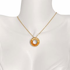 18K Yellow Gold Gradient Tapered Baguette Citrine Circle Pendant Necklace