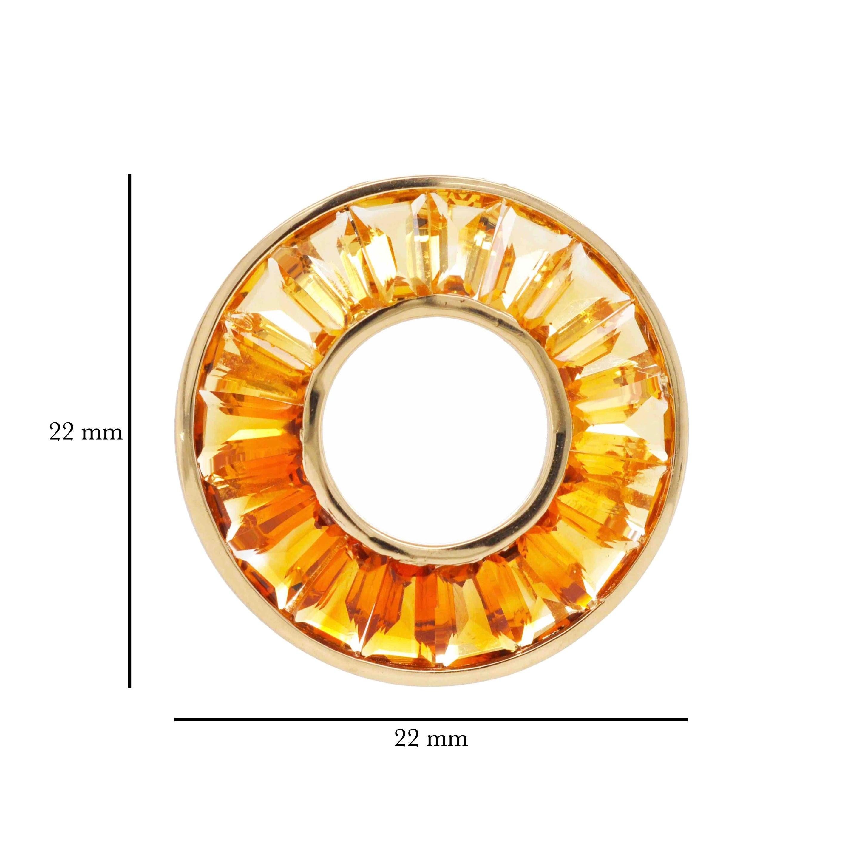 Women's or Men's 18K Yellow Gold Gradient Tapered Baguette Citrine Circle Pendant Necklace For Sale
