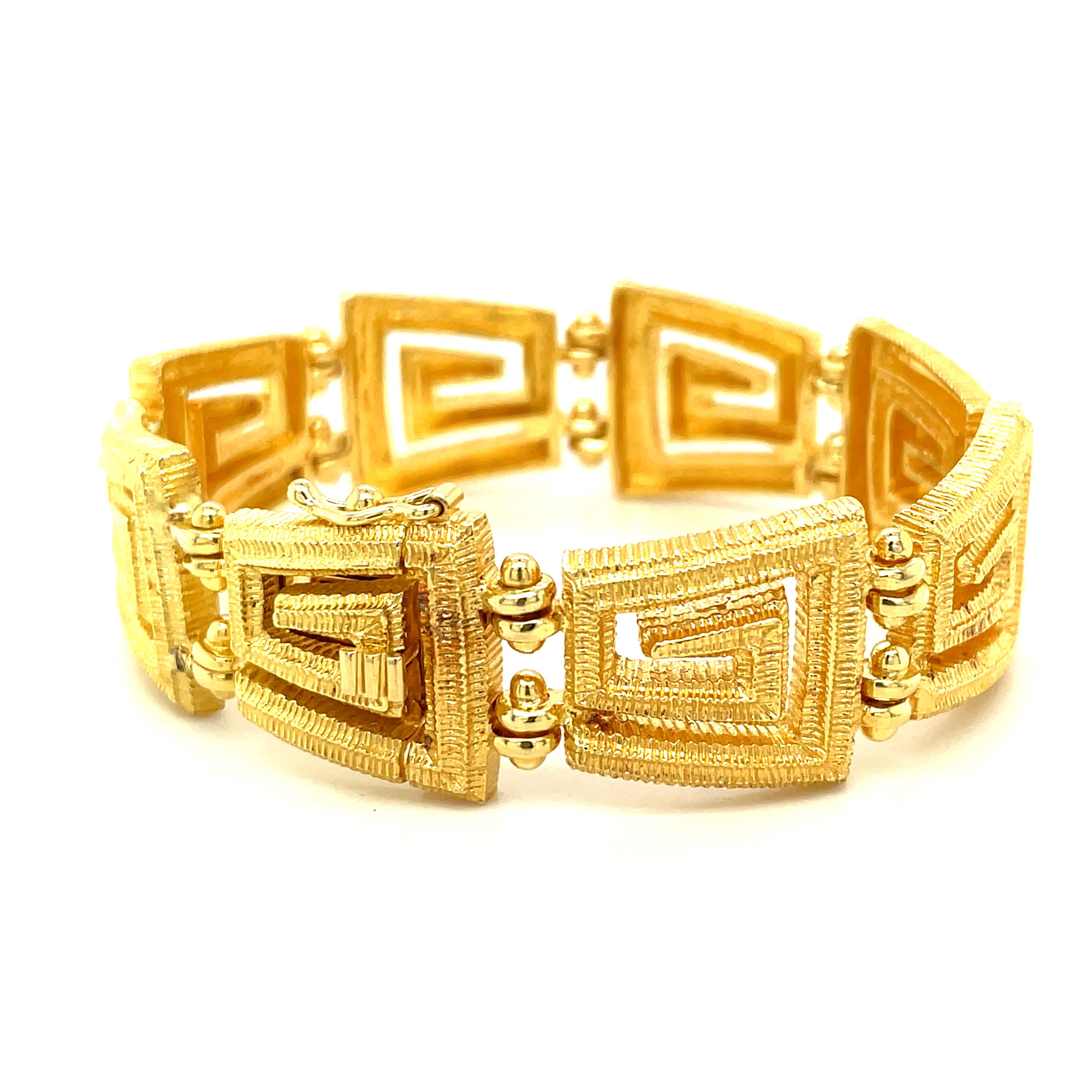 Bracelet à maillons en forme de clé grecque en or jaune 18 carats Neuf - En vente à Los Angeles, CA
