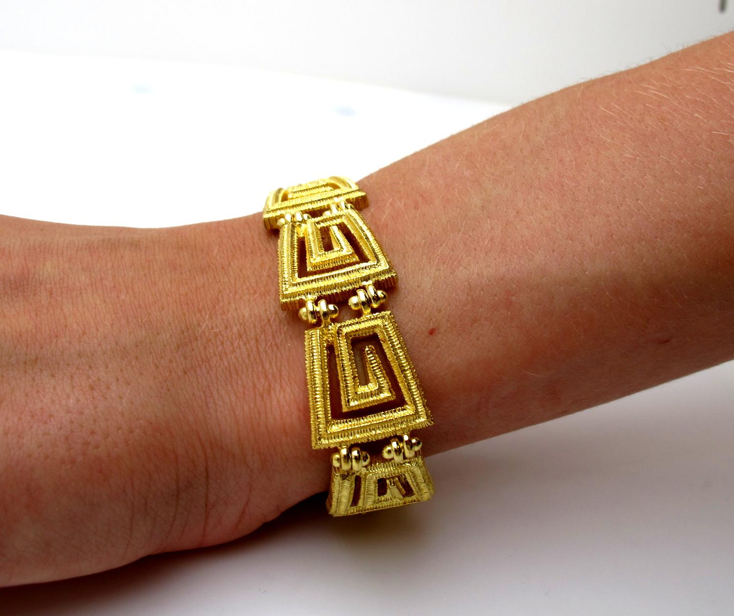 Artisan 18k Yellow Gold Greek Key Link Bracelet For Sale