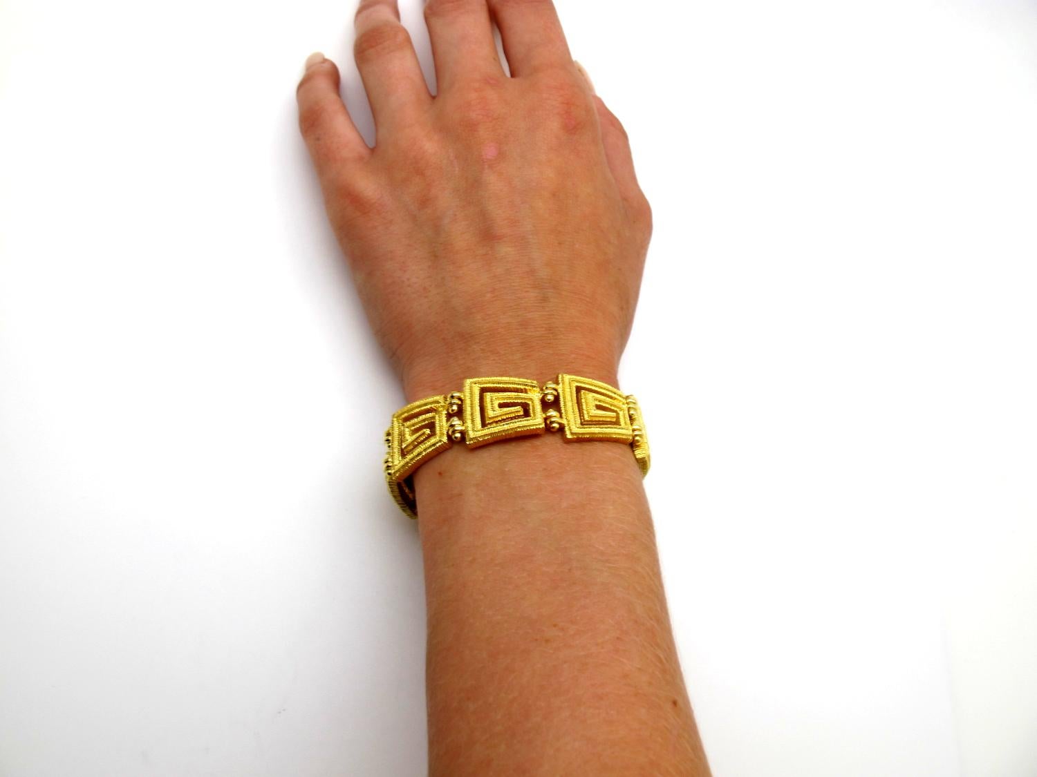 Women's 18k Yellow Gold Greek Key Link Bracelet For Sale