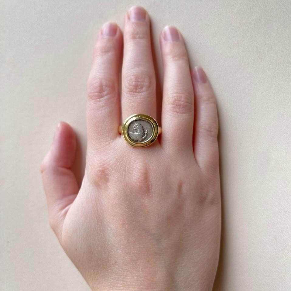 Women's or Men's 18k Yellow Gold Greek Lion Coin Ring