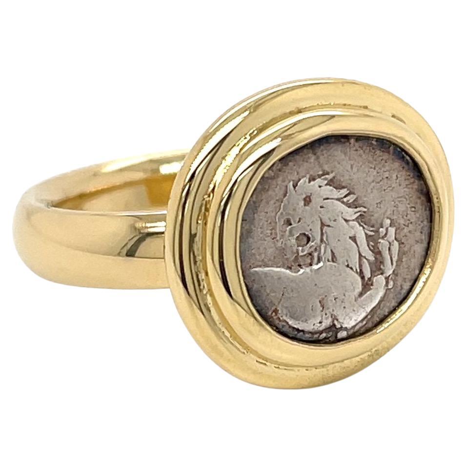 18k Yellow Gold Greek Lion Coin Ring