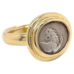 18k Yellow Gold Greek Lion Coin Ring