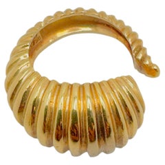 18K Yellow Gold Greek Ribbed Half Cuff Ring, Size 6.5