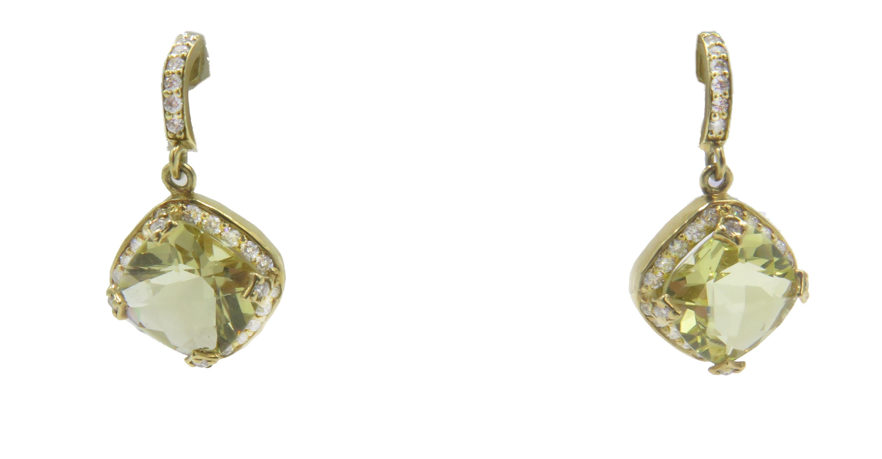 18k, yellow gold diamond and beryl dangle earrings. These, lovely 1.5