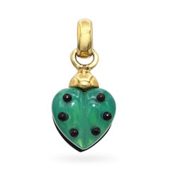 18k Yellow Gold Green & Black Chrysoprase & Diamond Pendant